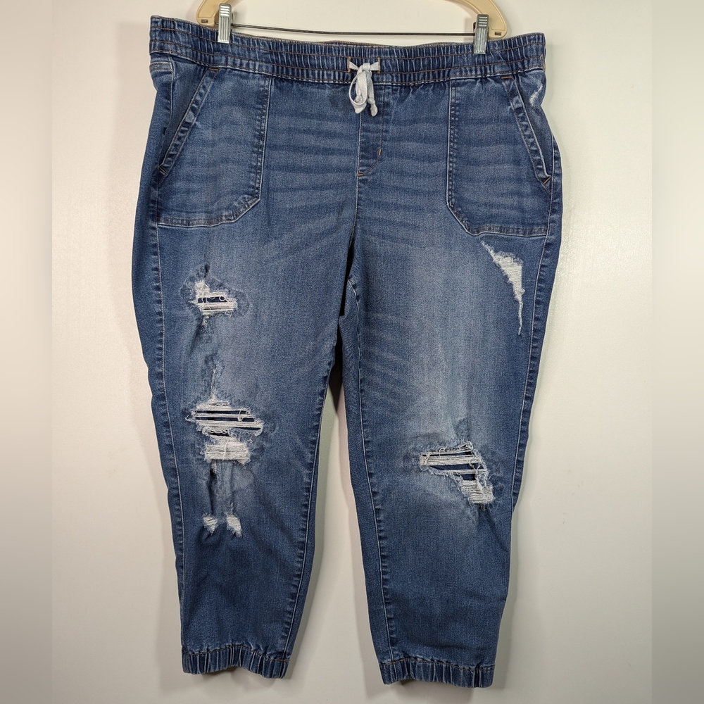 Lane Bryant 20 Boyfriend Jeans Jogger Denim Distressed Stretch Elastic Waist